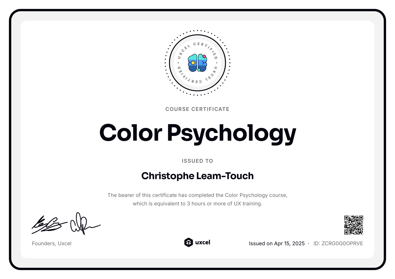 Christophe Leam-Touch's certificate